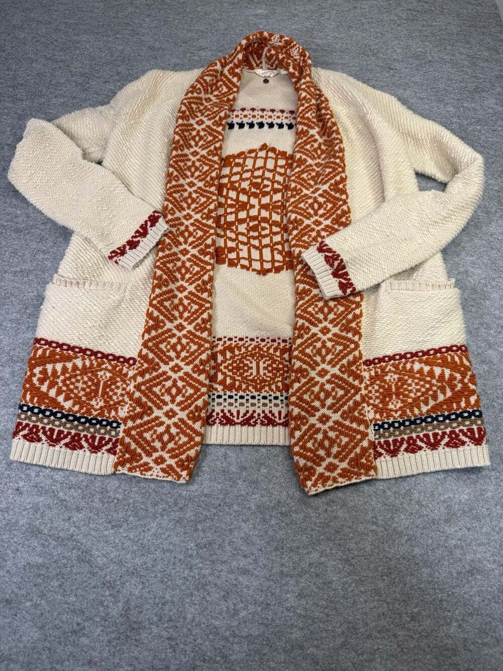Lucky Brand Aztec Sweater Cardigan Size XS Open Front Nordic Boho Knit
